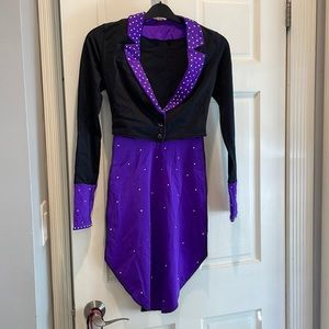 Tuxedo style purple and black dance costume jacket teen small